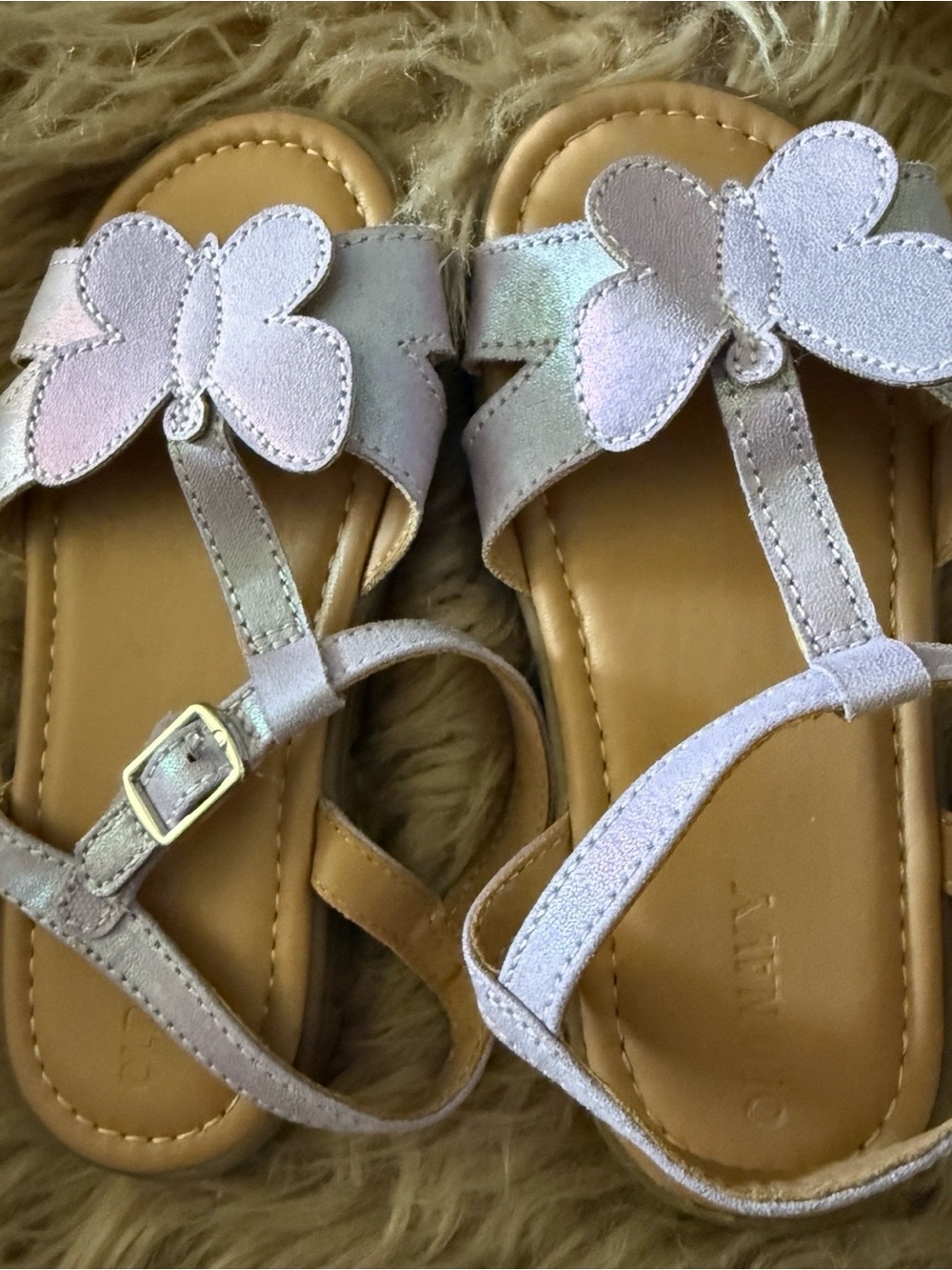 Girls Metallic Lilac Butterfly T-Strap Sandals